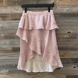 Moon River Red Gingham Ruffle Raw Hem High Low Skirt Medium NWT